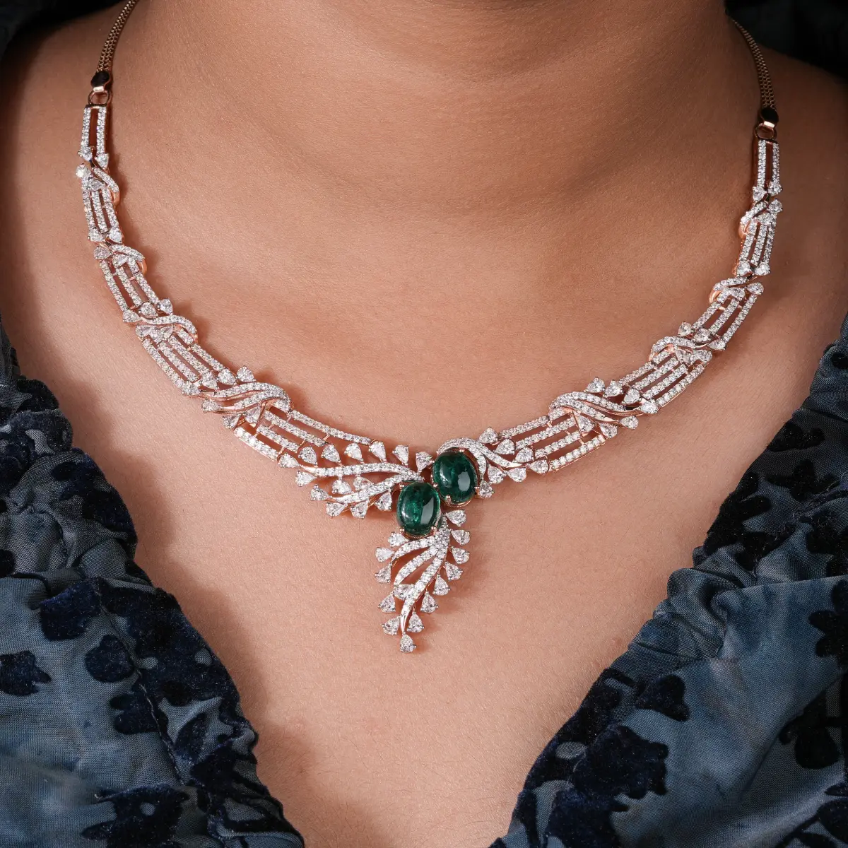 Leaf Shaped Gold Lab Diamond Necklace